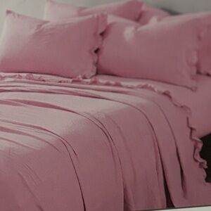 shabby chic king ruffled pink set of sheets farmhouse style polyester NWT